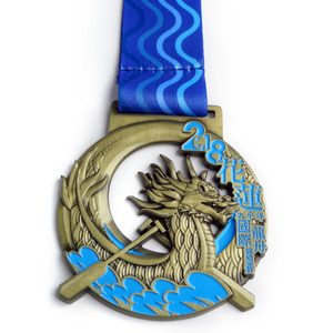 Medalha de lembrança de barco de dragão de metal gravado em latão personalizado