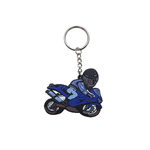 Chaveiro de pvc em forma de motocicleta azul personalizado popular personalizado