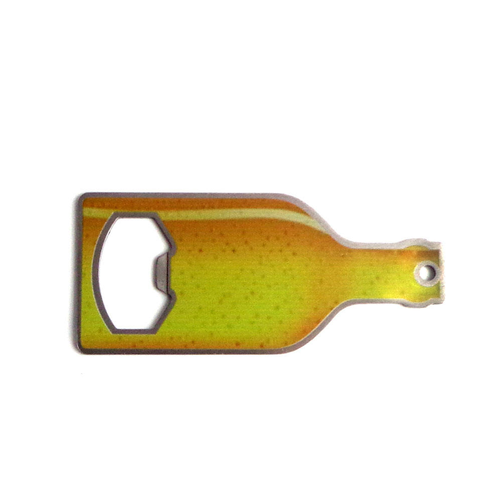 Abridor de garrafas de aço inoxidável personalizado com design original de garrafa de cerveja logotipo personalizado de lado único