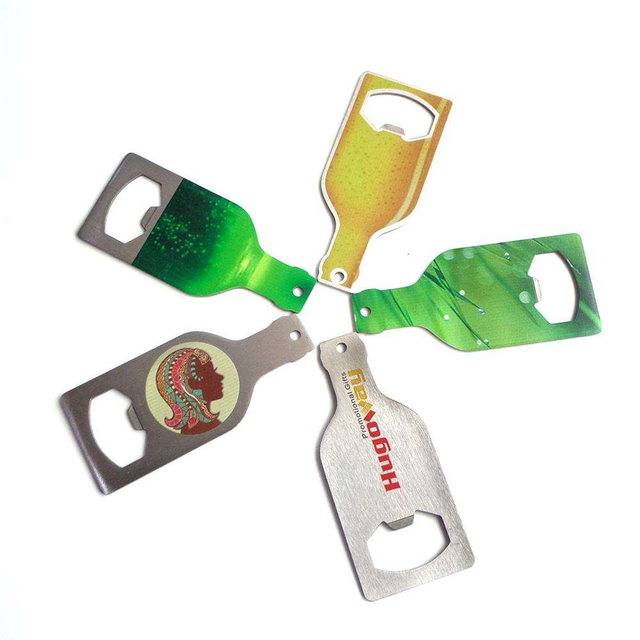 Abridor de garrafas de aço inoxidável personalizado com design original de garrafa de cerveja logotipo personalizado de lado único