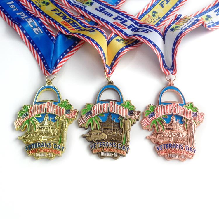China Fábrica Die Casting Plating Souvenir Esportes Barato Logotipo Personalizado Medalha com Fita de Medalha Personalizada