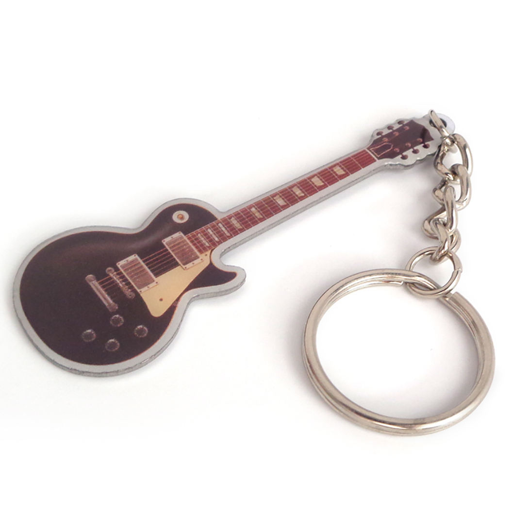 Chaveiro de metal com impressão em formato de guitarra novo e personalizado