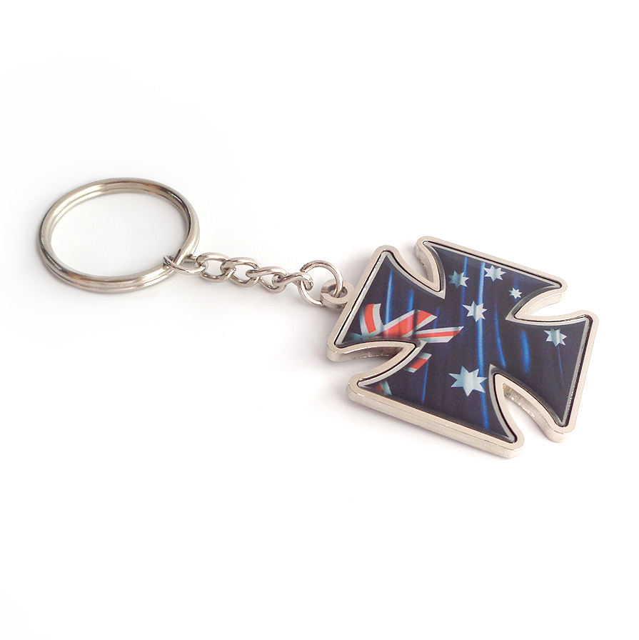 Chaveiro de metal de liga de zinco personalizado giratório com dados de quatro lados